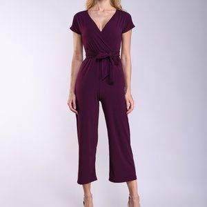 Lbisse Burgundy Surplice Crop Jumpsuit